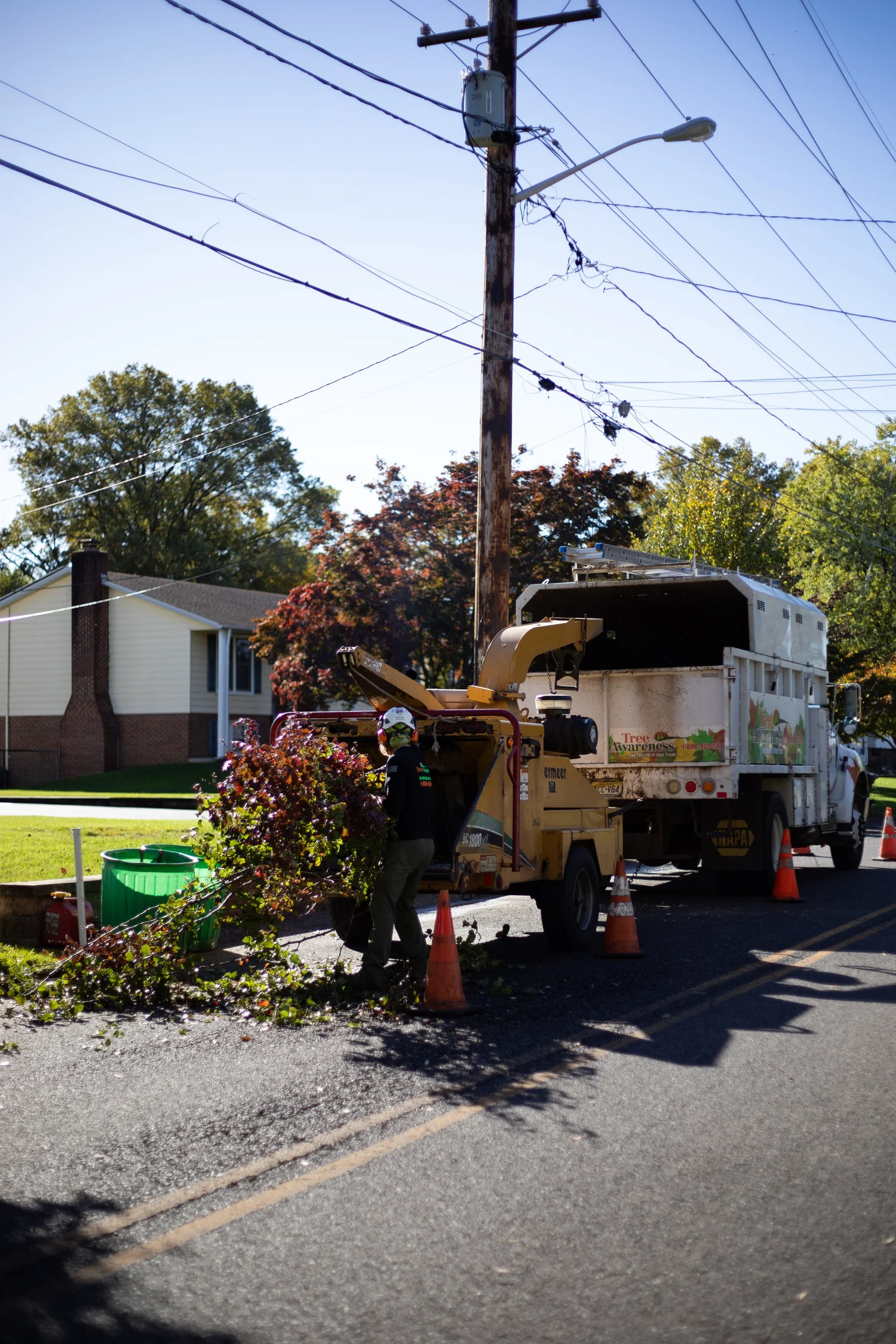 Crane-assisted removal on a residential lot